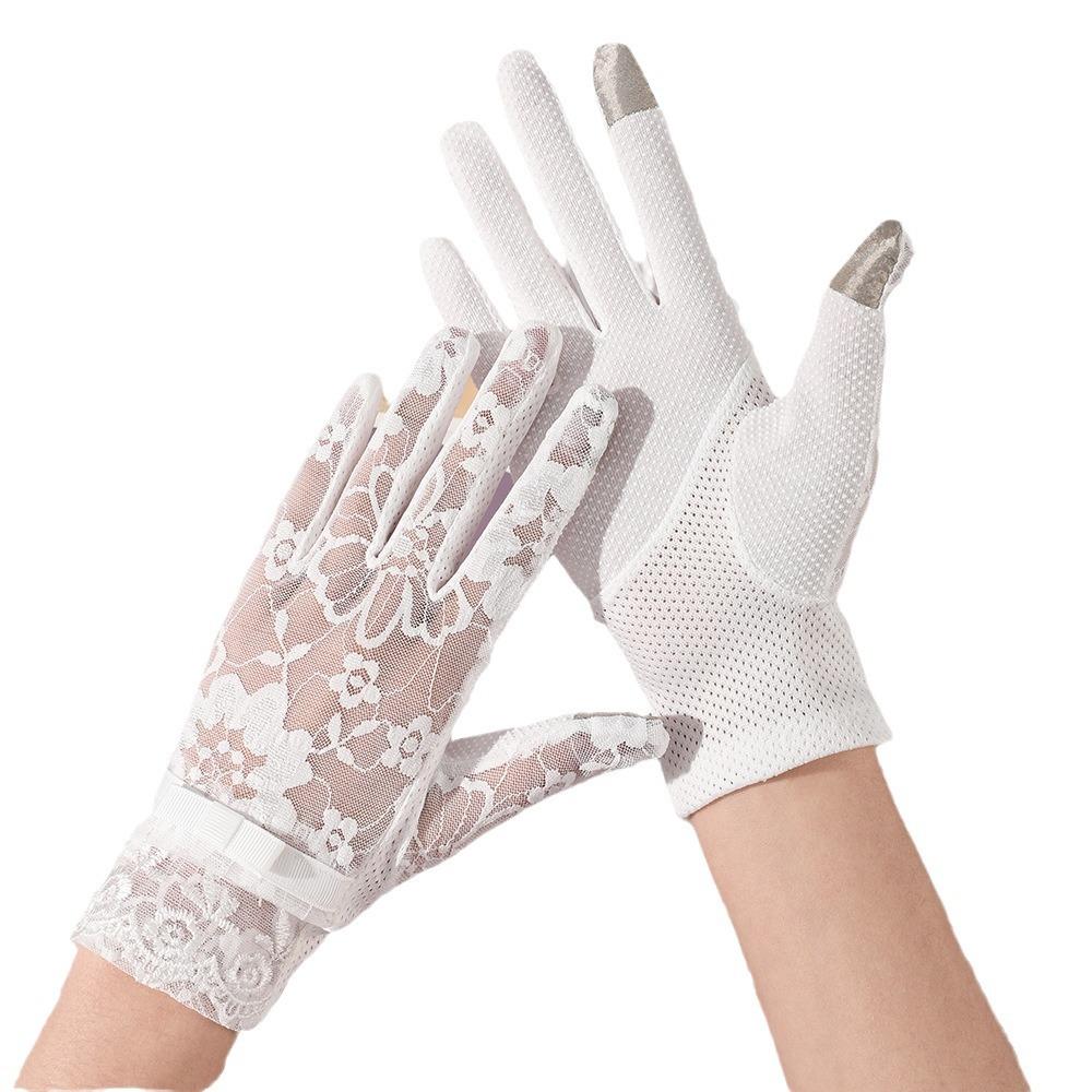 Neue Sonnenschutzhandschuhe für Damen für Frühling und Sommer, Outdoor-Fahren, Touchscreen, Spitze, rutschfest, Schleife