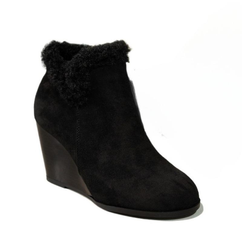 High Heels Women Fur Snow Ankle Boots Winter Suede Warm Plush Wedges Shoes 2025 Trend New Office Shoes Party Pumps Botas Mujer