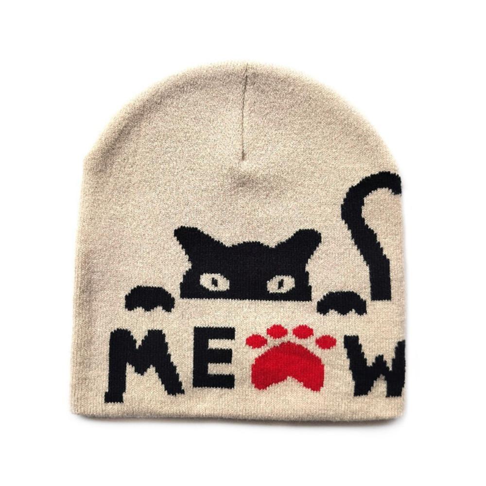 Keep Warm Knitting Cap Hat Cat Print Beanie Bonnet Fashion Wool Hat  Outdoor
