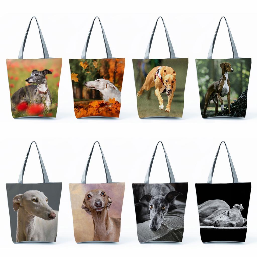 Greyhound Shopping Bags Casual Groceries Women Handbags Animal Dog Graphic Large Capacity Shoulder Bags Portable Foldable Totes