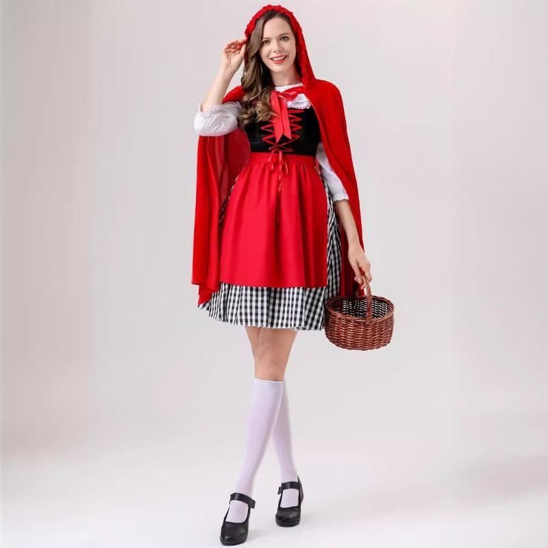Halloween Fairy Tale New Adult Little Red Riding Hood Cosplay Dress with Cape