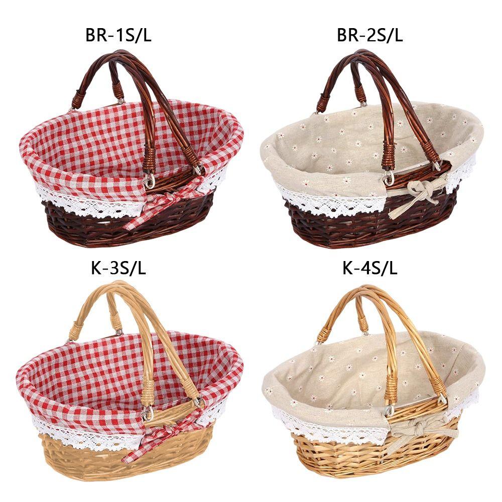 Multoclor Wicker Picnic Basket with Handle Weaving Design Wicker Woven Basket Handicraft Large Capacity Hand Basket Fruit