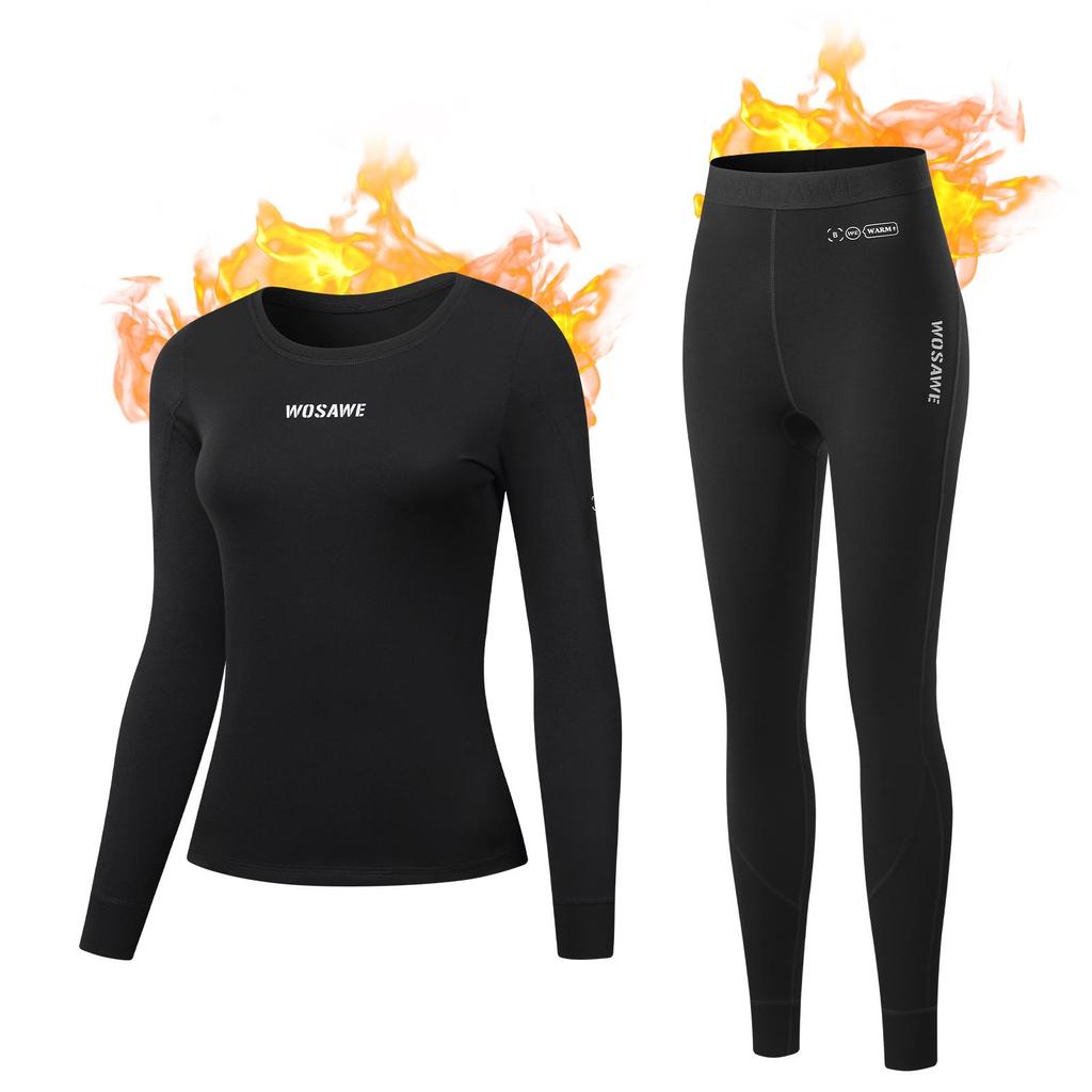WOSAWE Women Motorcycle Thermal Fleece Underwear Autumn Winter Sexy Ladies Intimates Compression Base Layers Shaping Tops Bottom