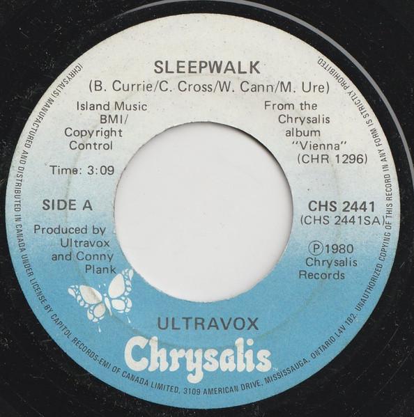 

7-дюймовая пластинка ULTRAVOX Sleepwalk CHS2441 CHRYSALIS 1980 Канада Поп Б/у