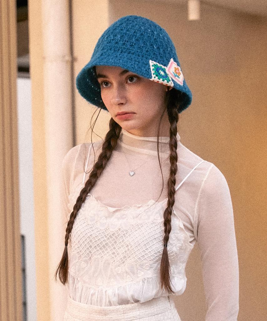 Elkebeullum F/W Flower Net Blue Bucket Hat