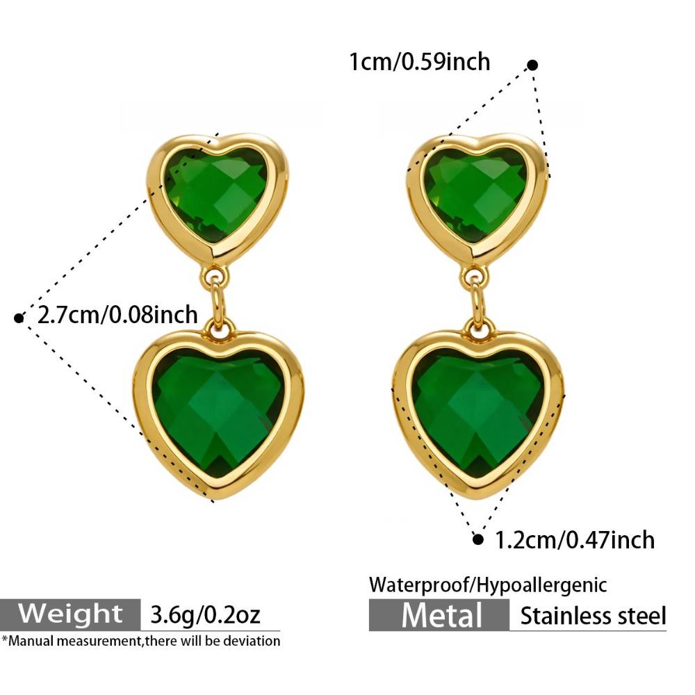 Vintage Heart Glass Necklace Stainless Steel Earrings Hand Chain Heart-shaped Jewelry Set  Gift