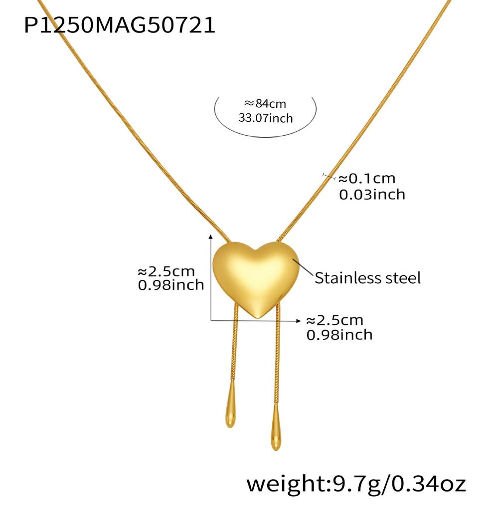 Qiong Yao 18K Gold Plated Heart Snake Chain Necklace with Stainless Steel Tassel
