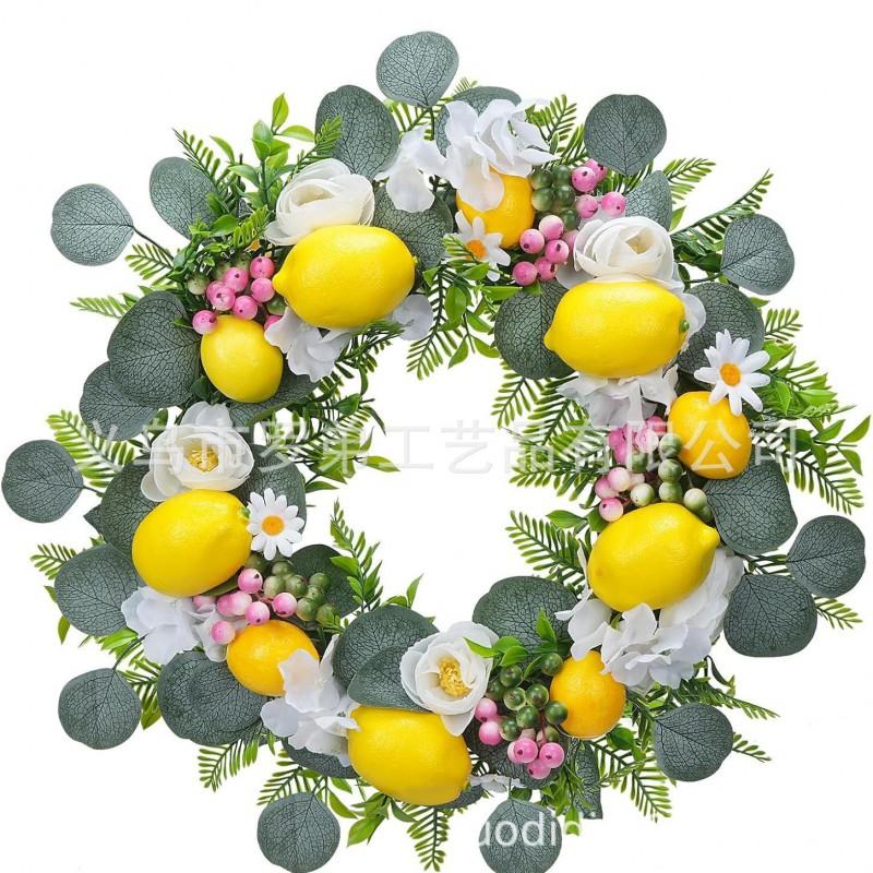 Artificial Lemon Peony Wreath Wall Hanging Decor Door Home Festival Party Decoration