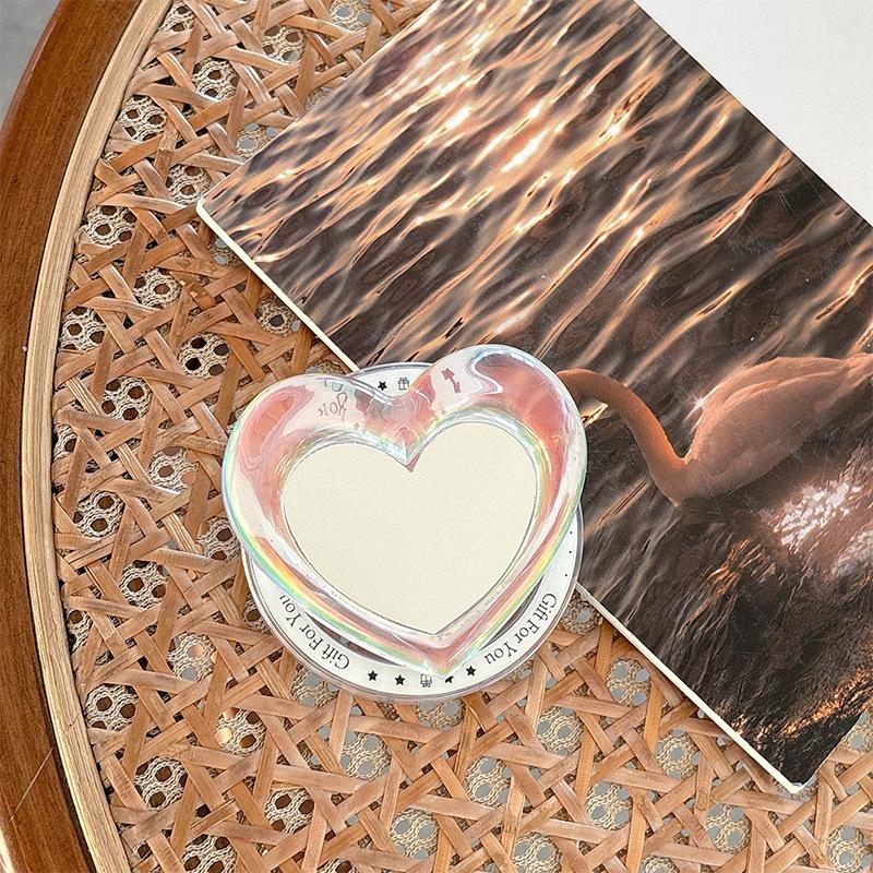 3D Heart-Shaped Phone Holder & Makeup Mirror: Magnetic, Retractable, Stable Adhesive for Desk Use