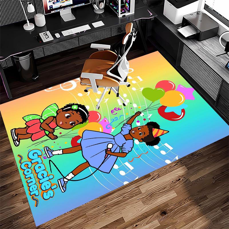 1pc Gracie's Corner Print Area Rug - Soft, Washable Non-Slip Indoor Mat for Office Chairs, Living Room, Home Office Decorative Rug