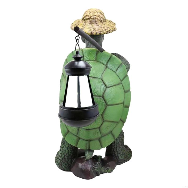  Garden Statue for Turtle Figurine Hiking Tortoise with Straw Hat Animal Sculptur