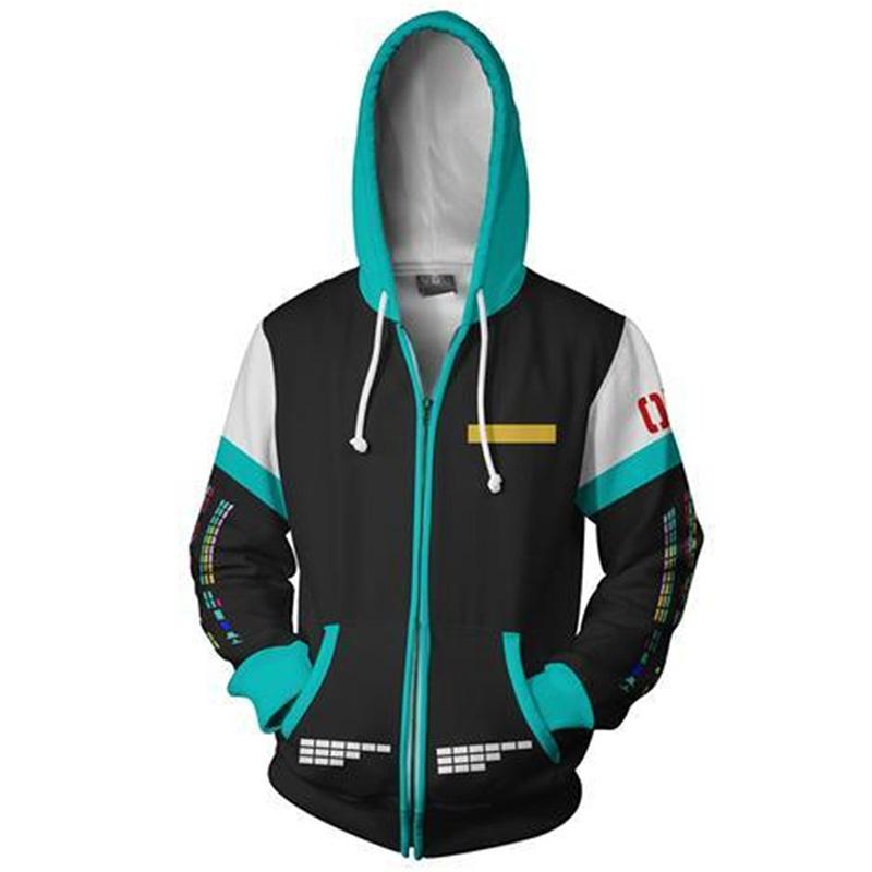 

Худи Мику Аниме Хатсуне Вокалоид на молнии Толстовка Костюм для косплея Пальто Куртка 2XL чёрный