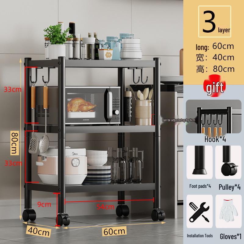Multi-layer Floor-standing Kitchen Storage Rack for Pots and Microwave Oven