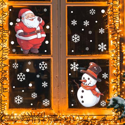 Père Noël Bonhomme de neige Neige Ambiance festive Décoré Fenêtres en verre Autocollants de fenêtre
