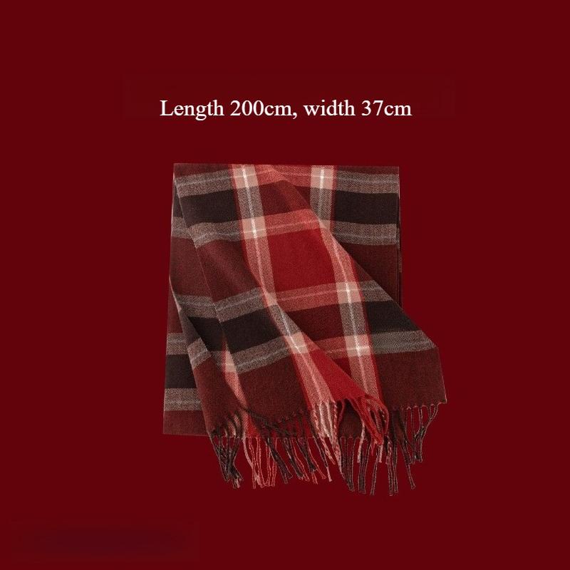 Women s Imitation Cashmere Plaid Scarf Cashmere Feels Autumn and Winter New Year Korean Atmosphere Red Scarf Shawl