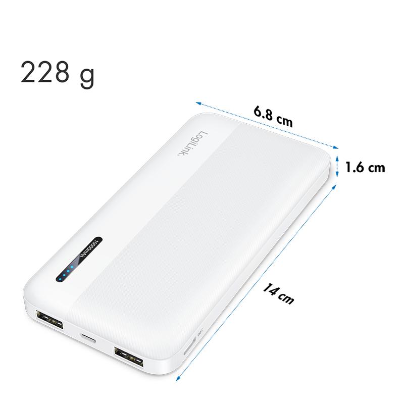 LogiLink Powerbank 10000 mAh White USB-C + 2x USB-A Fast Charging LED