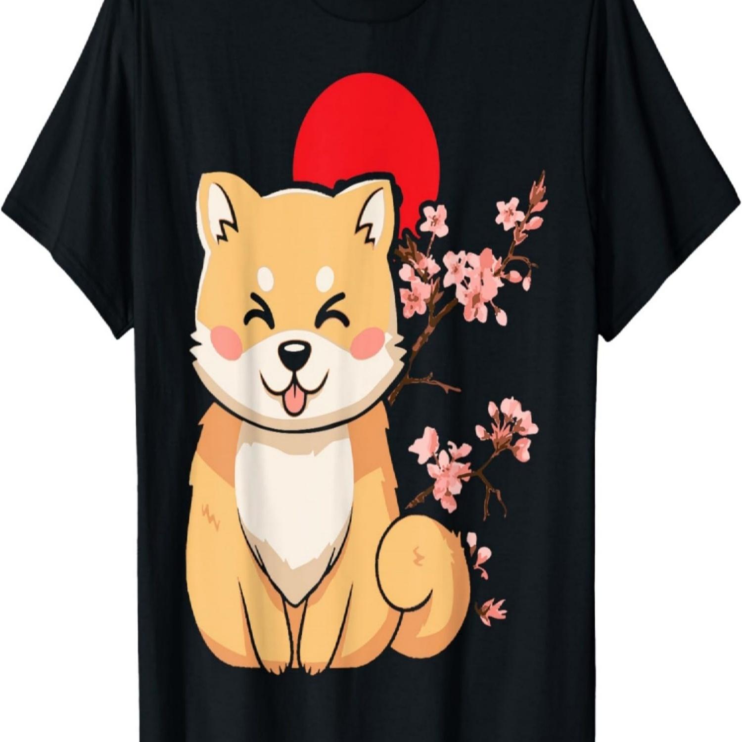 Shiba Inu Cherry Blossom Aesthetic 80s Vaporwave T-Shirt S