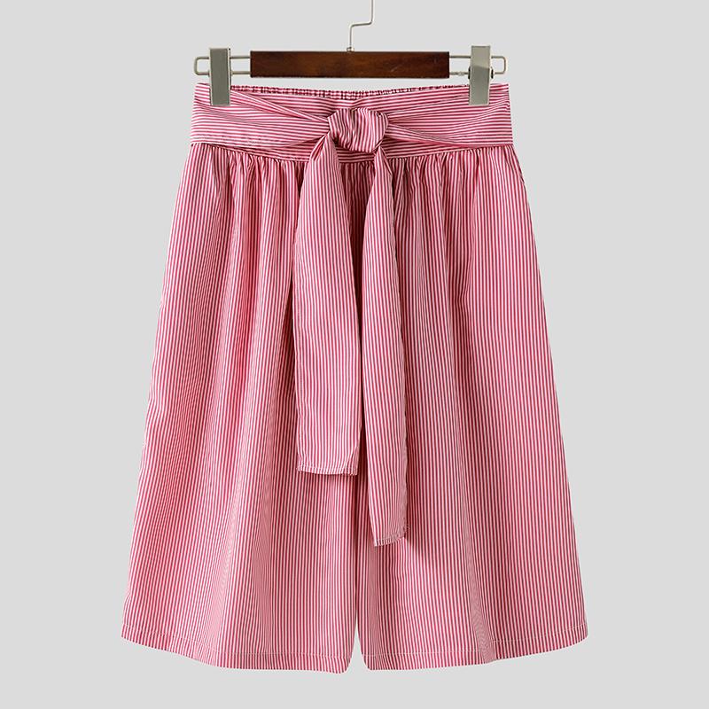 

INCERUN Men Casual Loose Elastic Waist Striped Capri Short Pants 4XL красный