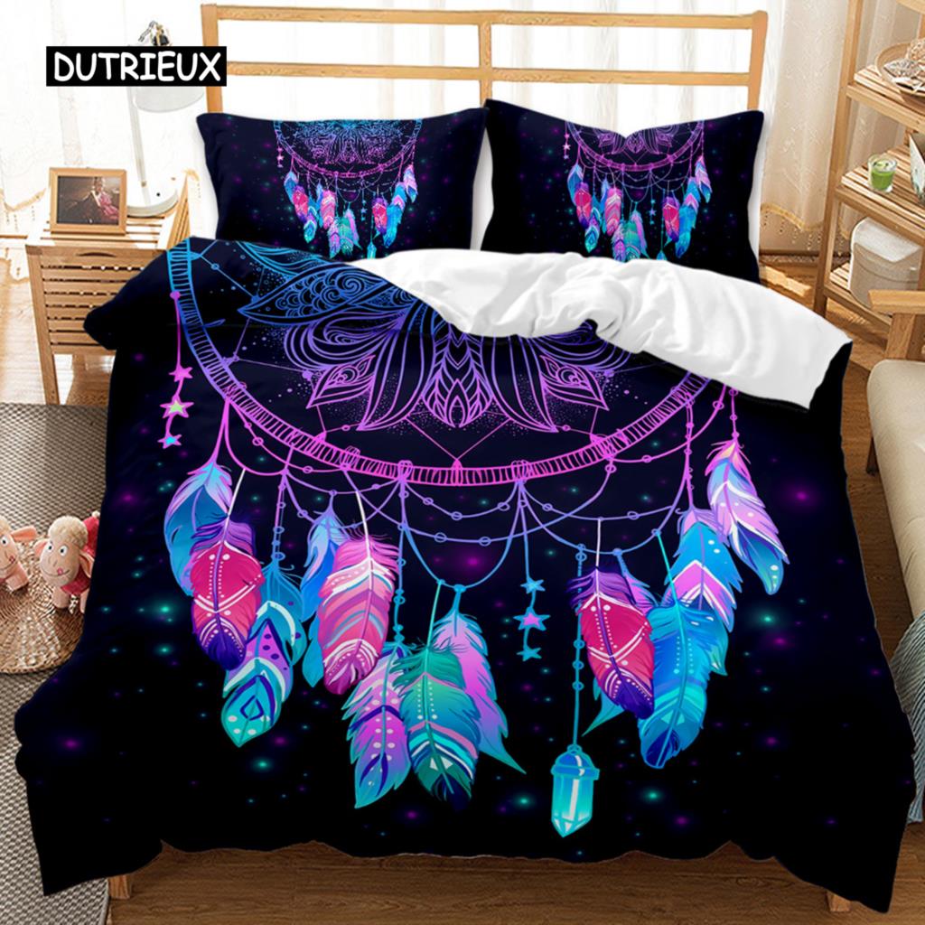 Dream Catcher Duvet Cover Feather Purple Dream Catcher Bedding Set Magic Symbol Exotic Polyester Quilt Cover Double Queen King