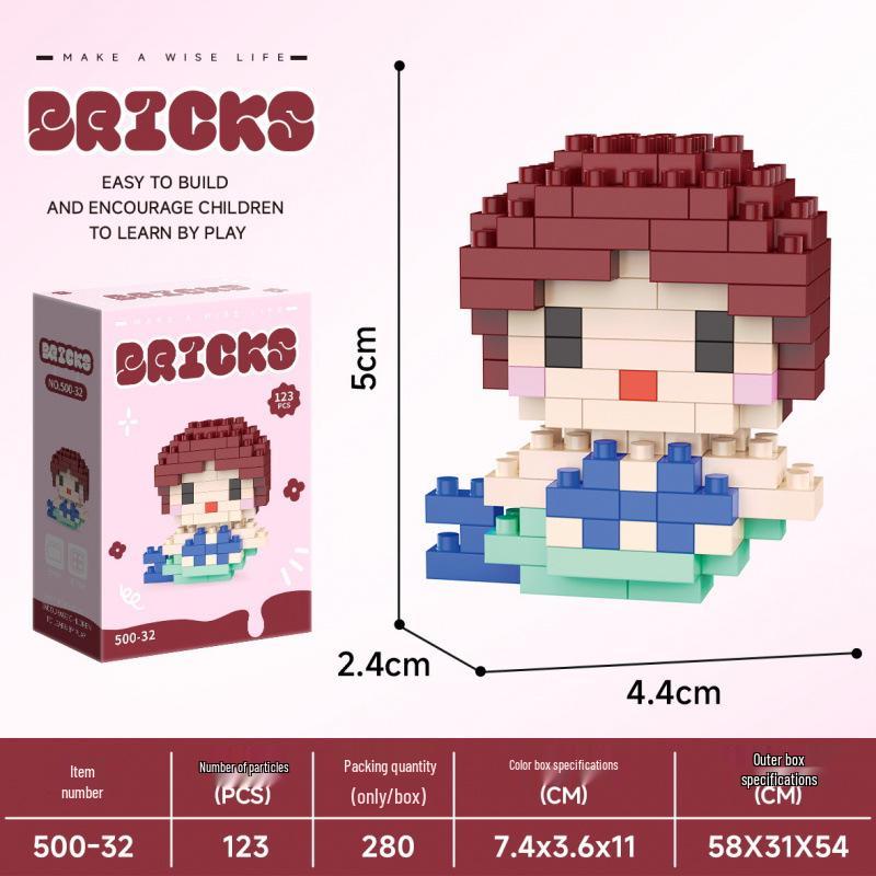 Supermarket Micro-Particle Building Blocks: Cute Cartoon Figures & Street Stall Blind Box Toys for Kids