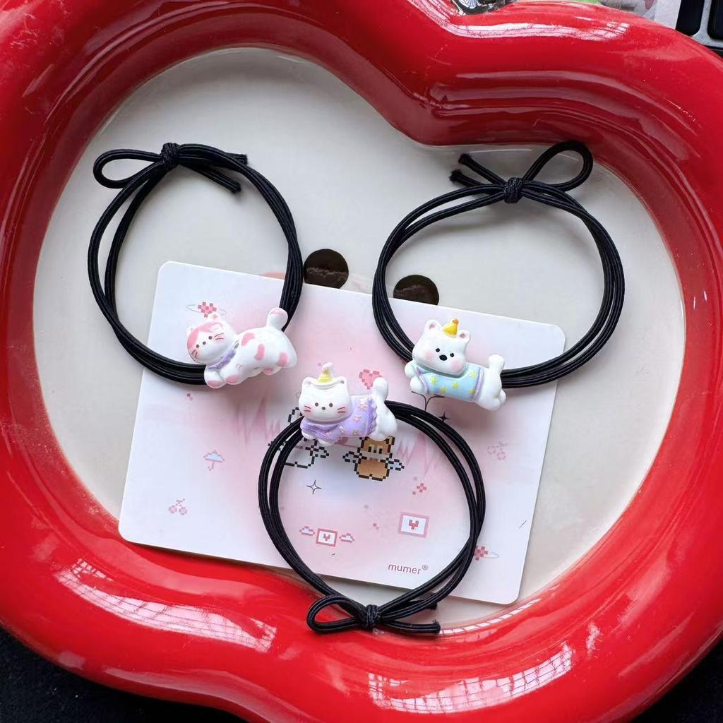 Cartoon Kitten Hair Tie: Cute Girly Rubber Band & Bracelet Mori Style
