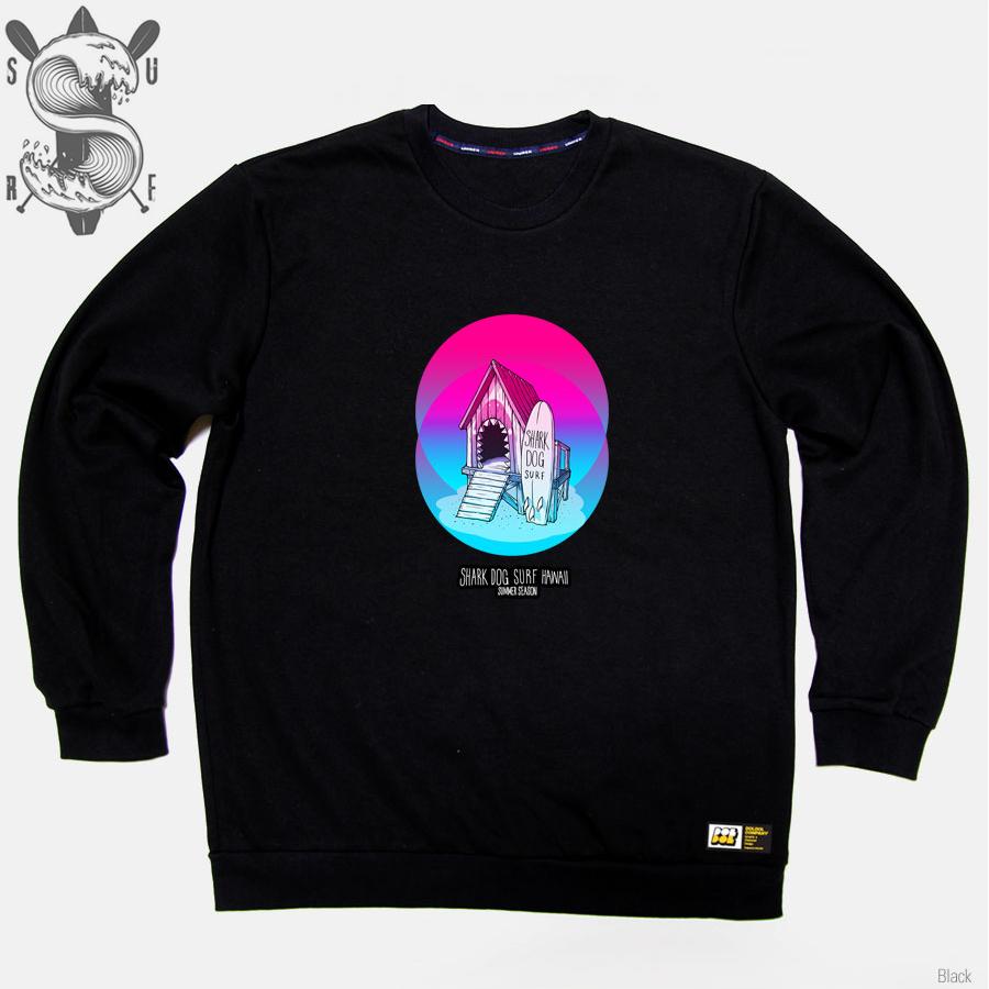DOLDOL Shark Dog_Mtm-140 Shark Dog Surfing Hawaii Character Graphic Graffiti Design Sweatshirt Long Sleeve