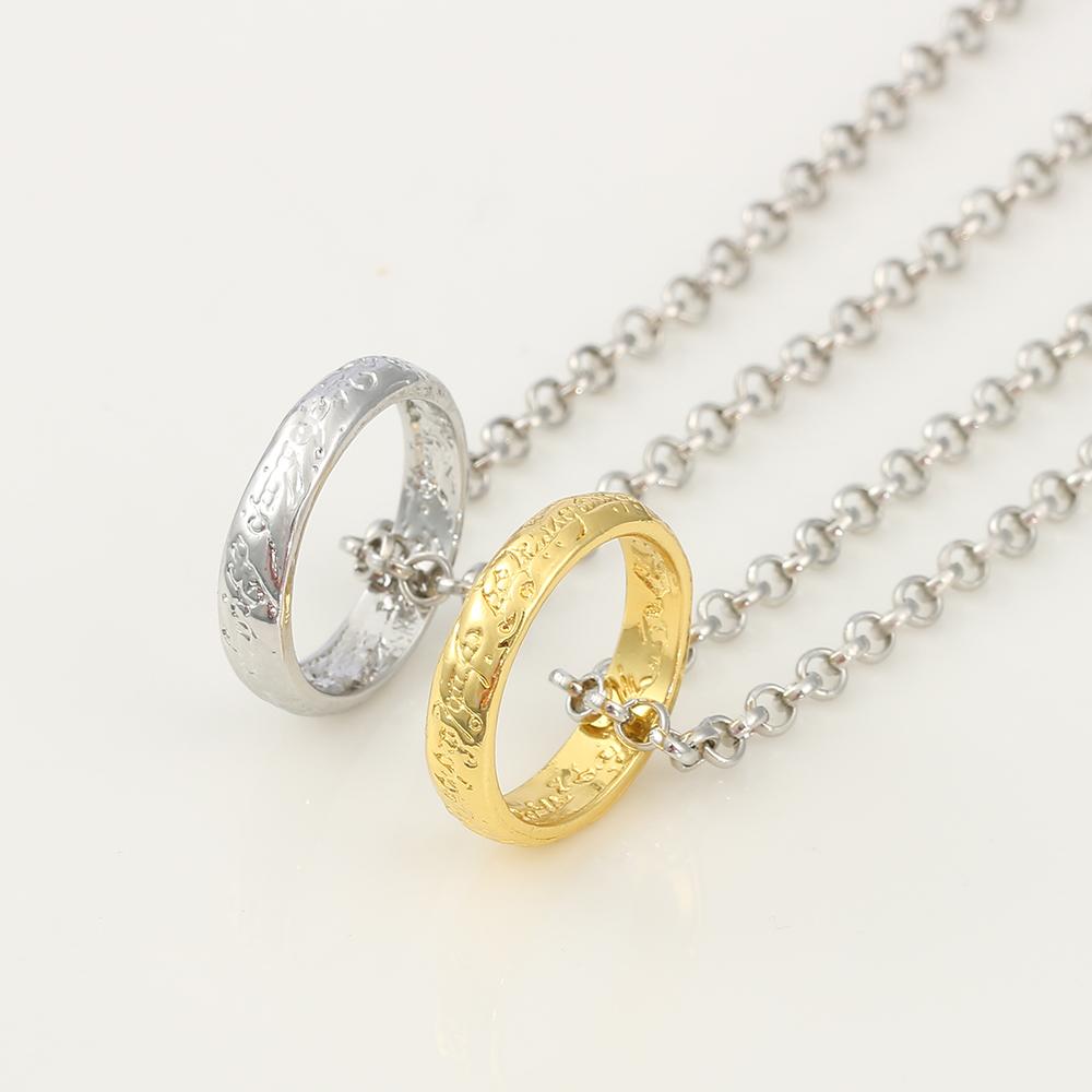 Lord of The Finger Rings Necklace Movie With The Same Inside and Outside 3D Engraving Spanish Sanskrit Necklace