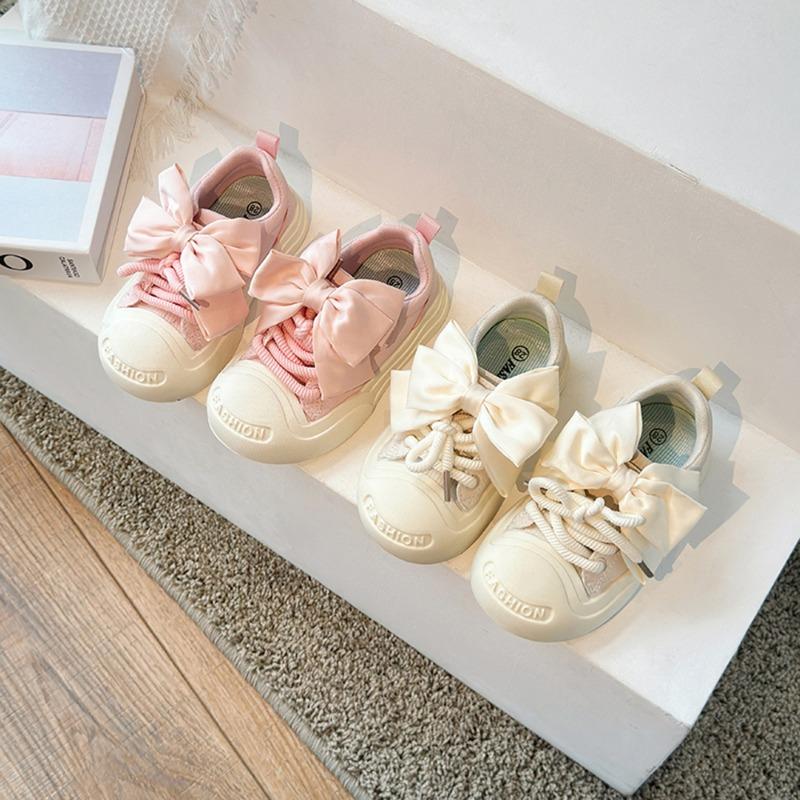 Children Casual Shoes with Bow-knot Simple Girls Unique Canvas Shoes Kids Sweet Sport Shoes Non-slip Round-toe 2024 Autumn New