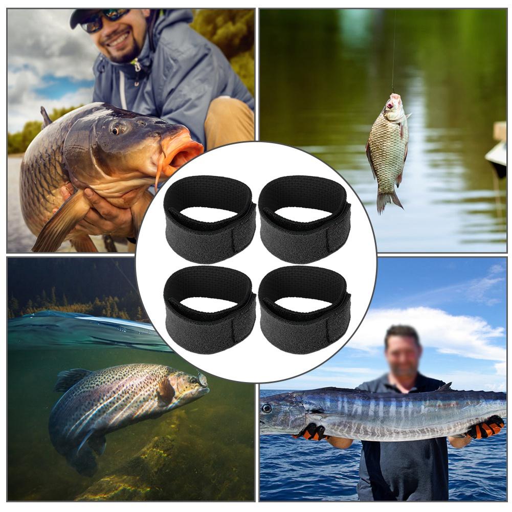 4PCs Reusable Fishing Rod Strap Strong Flexible Hook and Loop Fishing Gear Strap Rod BeltBlack