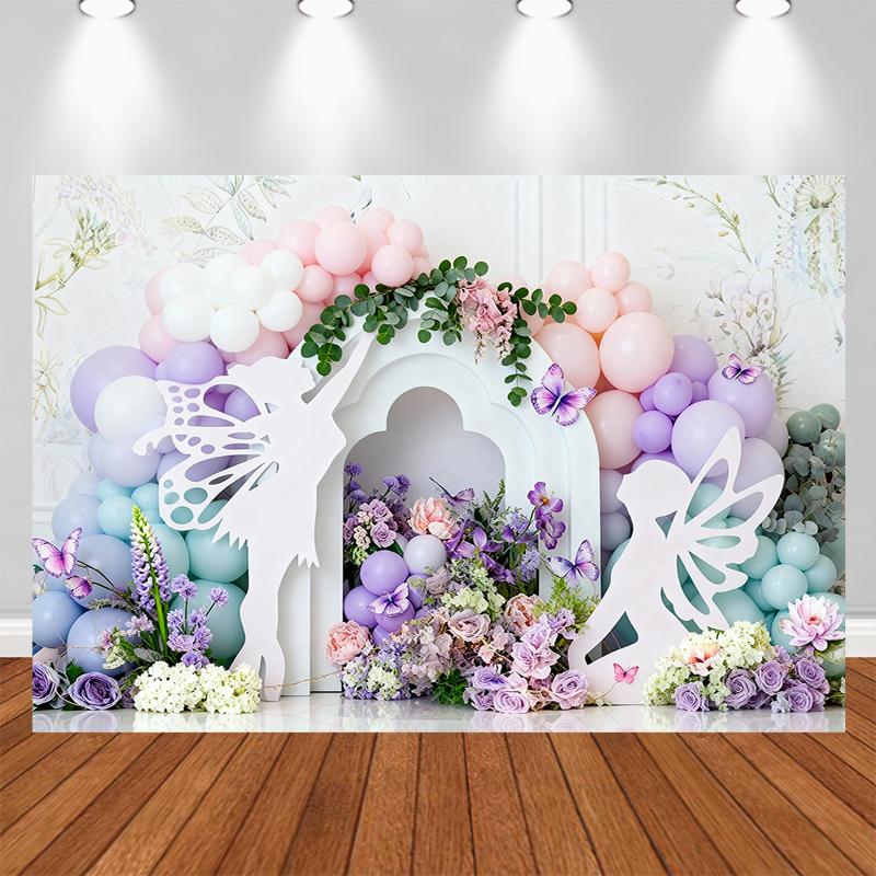 Photography Background Girl Birthday Cake Smash Kids Portrait Photo Backdrop Fairy Tale Sprite Fairy Floral Balloons Decor Props