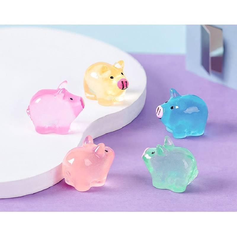 Cute Luminous Pig Resin Figurine For Miniature Garden And Desktop Decor