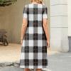 Ladies' Plaid Printed Casual And Fashionable Short Sleeved Round Neck Dress