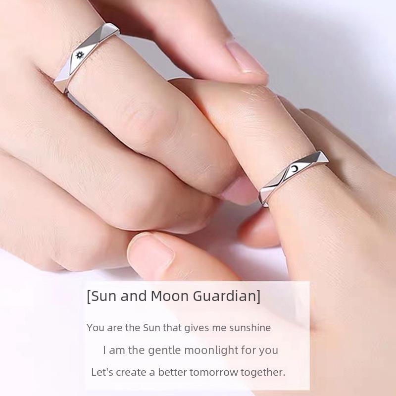 Runxin Diamantförmige Sonne und Mond Partnerringe für Fernbeziehungen - Verstellbare offene Ringe für Männer und Frauen