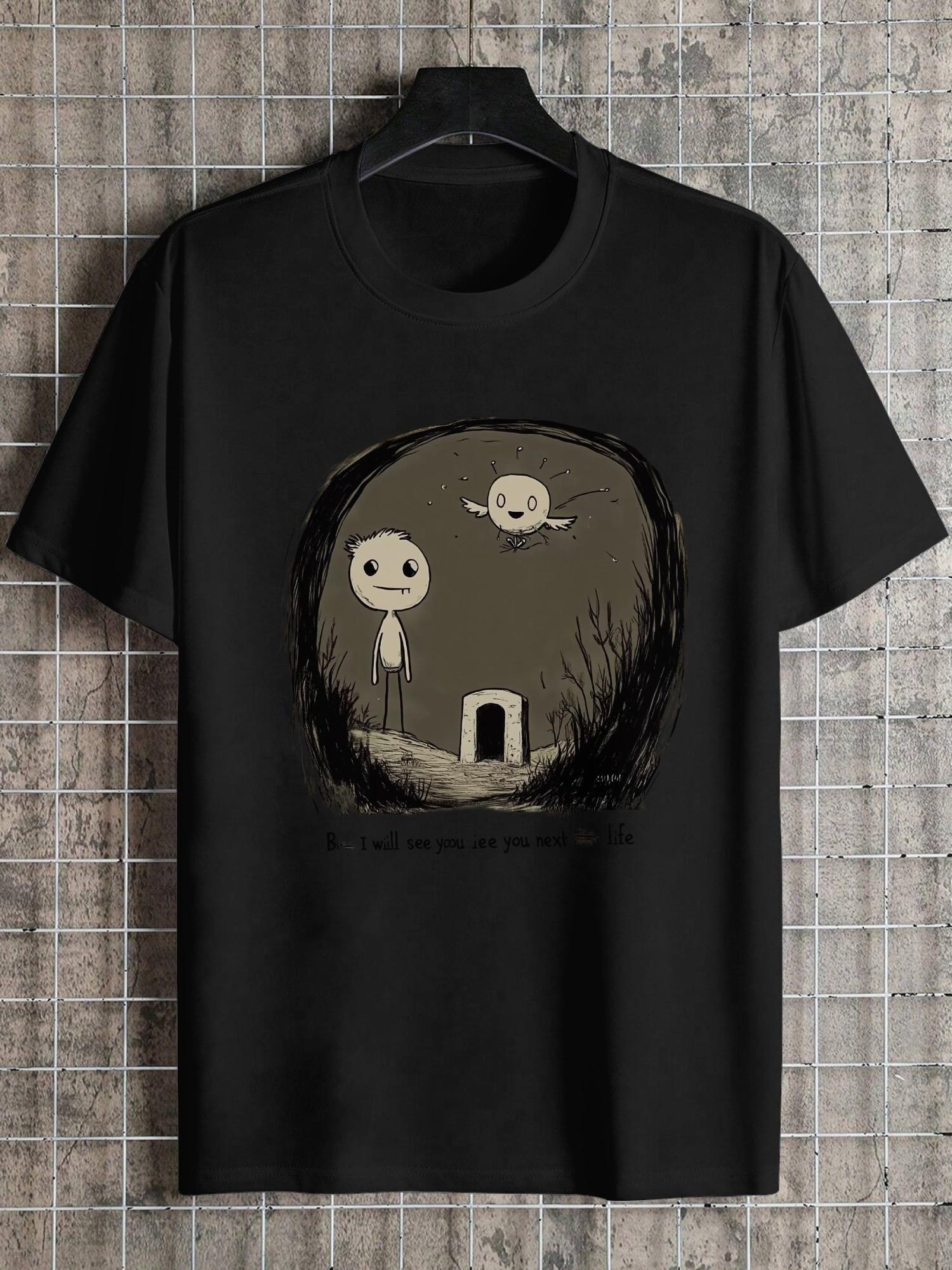 1pc Adventure Time & Radiohead Graphic T-shirt - 180g Cotton Crew Neck Short Sleeve Tee with Finn & Jake Cartoon Print S