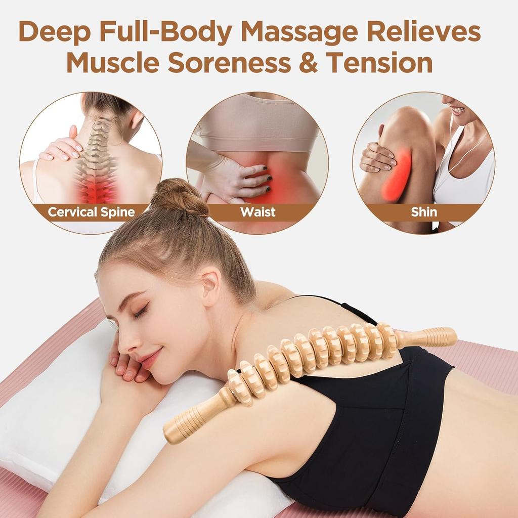 Wooden Cellulite Massage Roller for Legs and Thighs Lymphatic Drainage & Body Sculpting - Anti Cellulite Massager for Women and Men (12 Wheel)