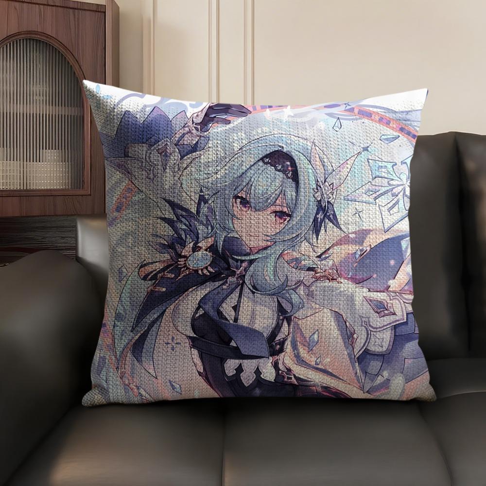 Eula Cute Genshin Impact Cushion Cover Natural Linen Organic Fabric Double-Sided Printing Sofa Home Decor Gift Pillow Case