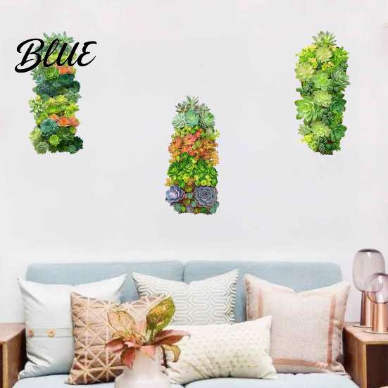 Removable Floral Wall Art 3Pcs 3D Succulents Stickers Vertical Plant Landscape Decals Waterproof PVC Mural Creative Soft Decoration Gifts Peel And
