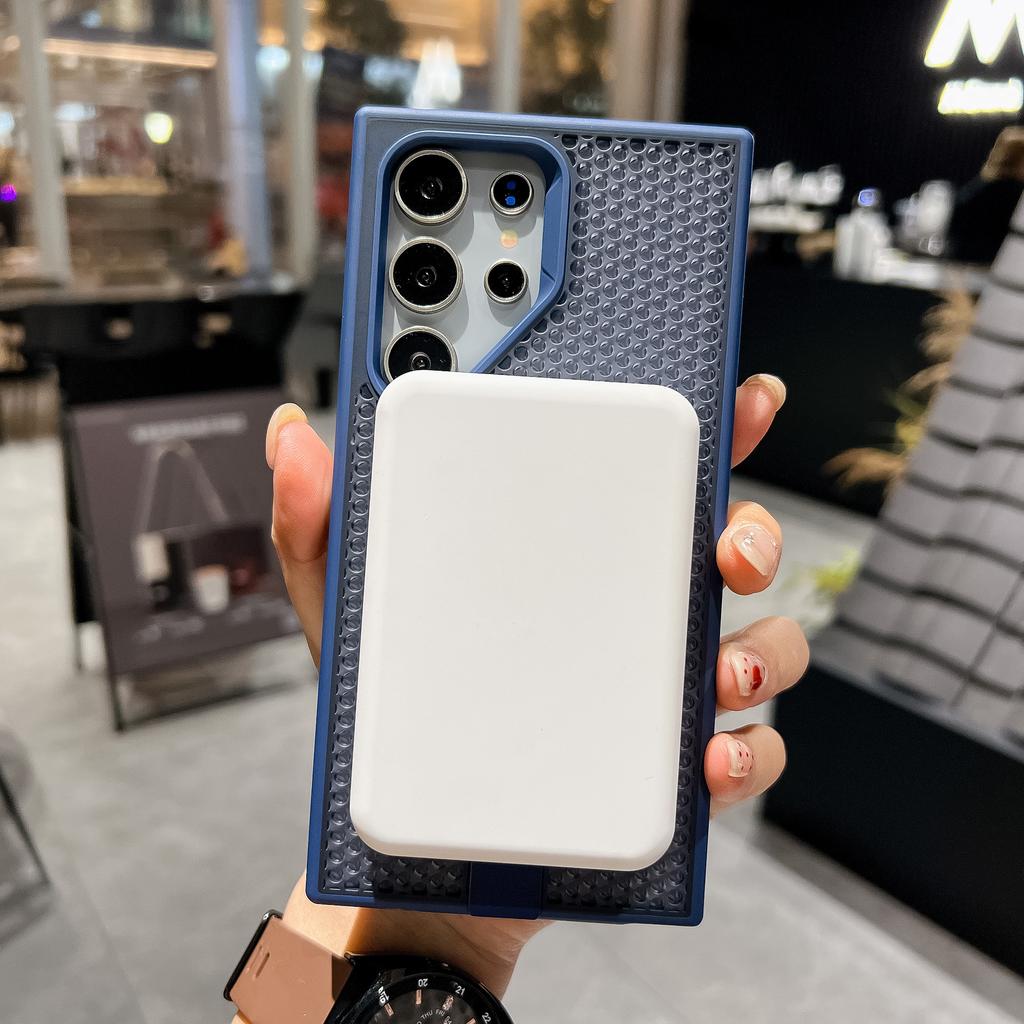 Samsung S25ultra Magnetic Bracket Mobile Phone Case Suitable for S24 Honeycomb Breathable Heat Dissipation Mesh Case A56 Skin Feeling Prevents Falling