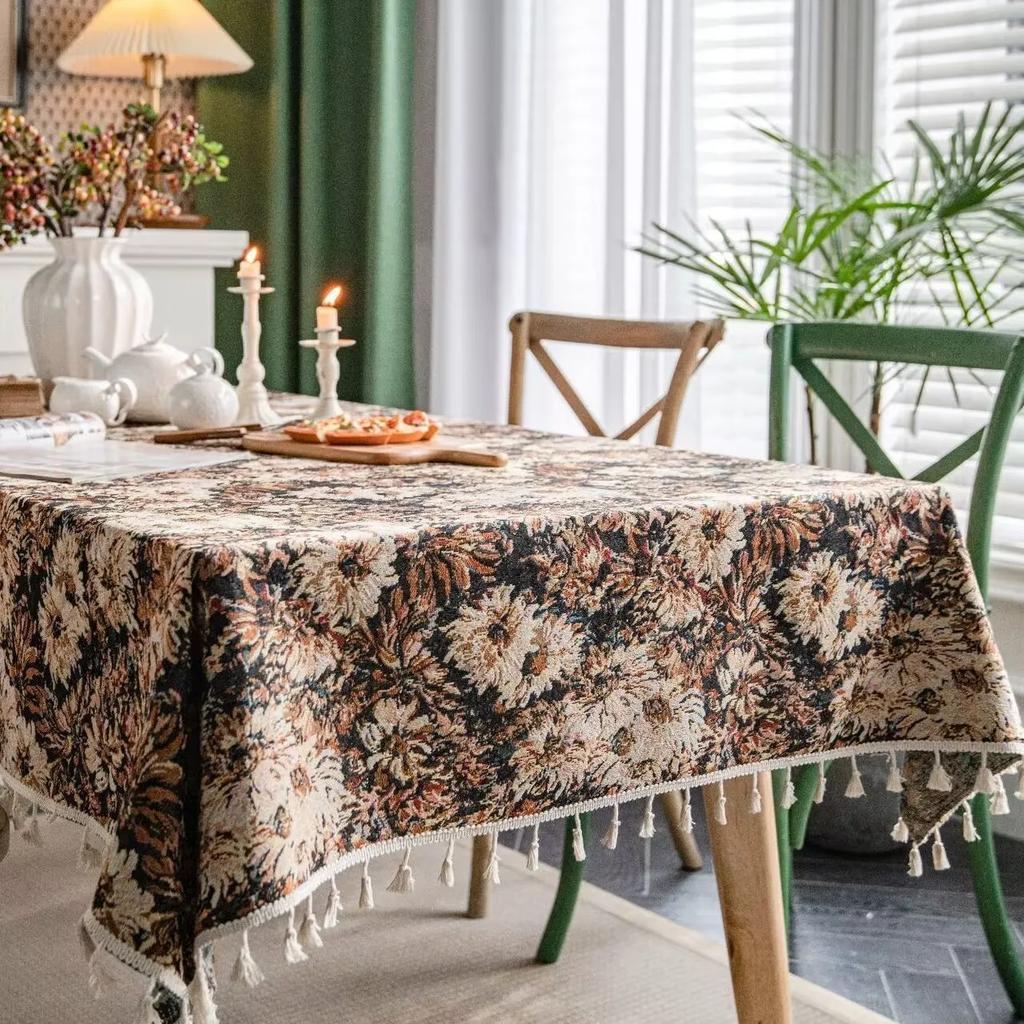 Round Retro Pastoral Tablecloth Square European American Cotton Linen Dining Table Tassel Cover Tea Table Writing Desk Table Mat