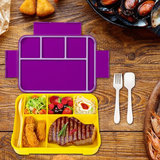 Yousheng Lunch Box with Fork Spoon Split Bento Box Leak-proof Food Container BPA-Free Meal Prep Container for School Office