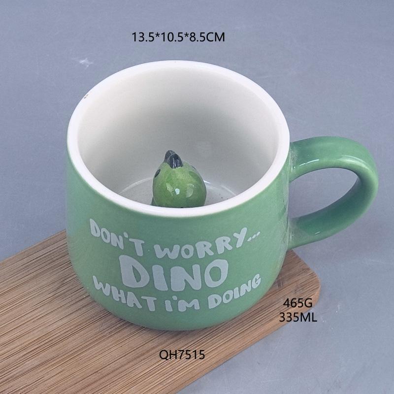 

Cute Cartoon Ceramic Water Cup 3D Dinosaur Mug Green Coffee Cup Creative Dinosaur Cup 301-400ml
