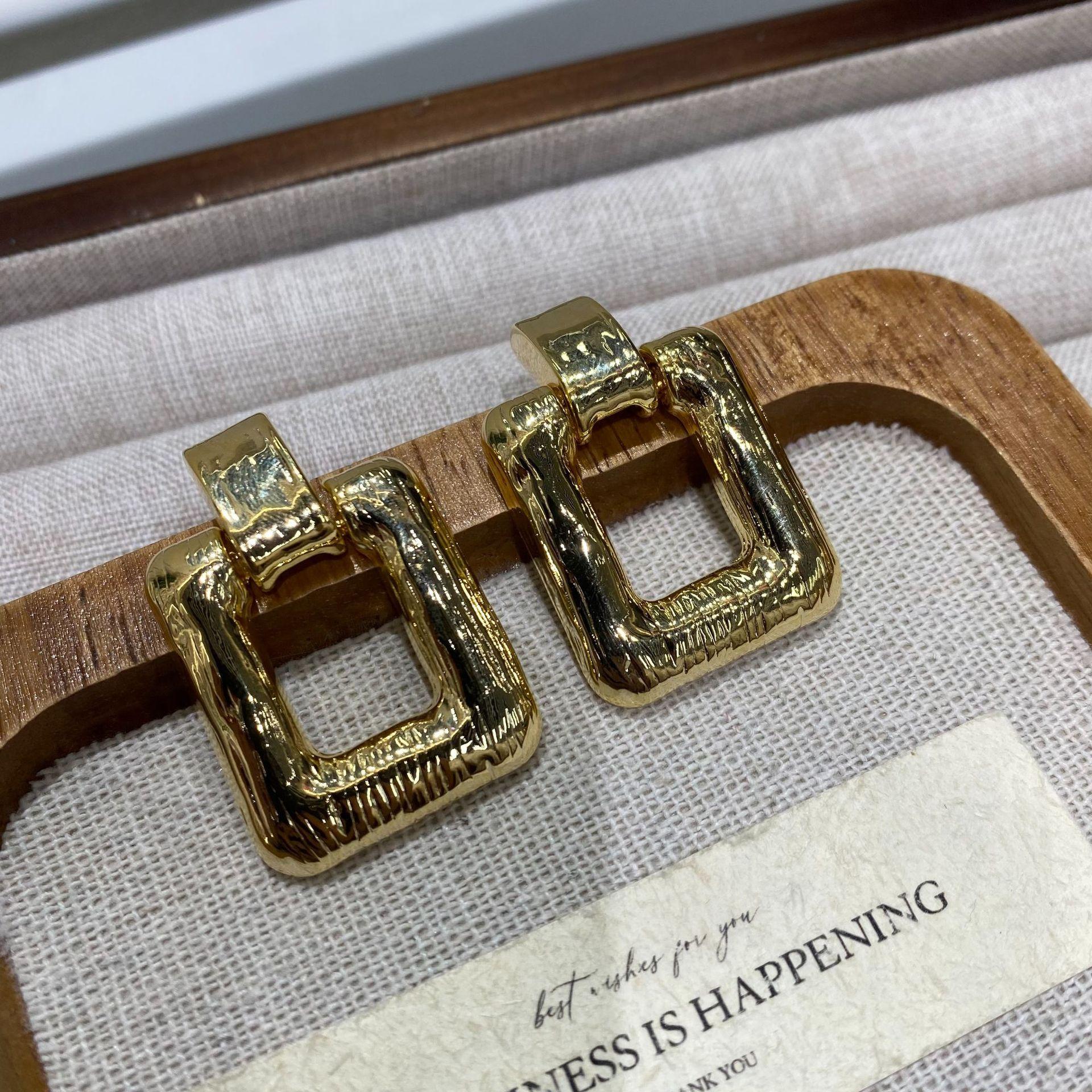 Simple And Stylish Geometric Square Earrings Hong Kong Style Light Luxury Texture Gold Earrings Niche Design Earrings Women