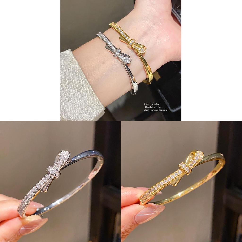 Silver Finish Zircon Butterfly Bangle Bracelet With Gold Plating For Elegant Occasions