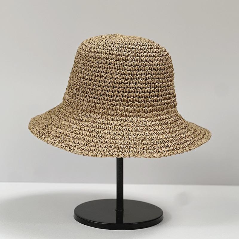 Summer Vacation Style Hat Edge Can Be Styled Straw Hat Solid Color Straw Versatile Internet Celebrity Bucket Hat Women'S Handmade Crochet Basin Hat