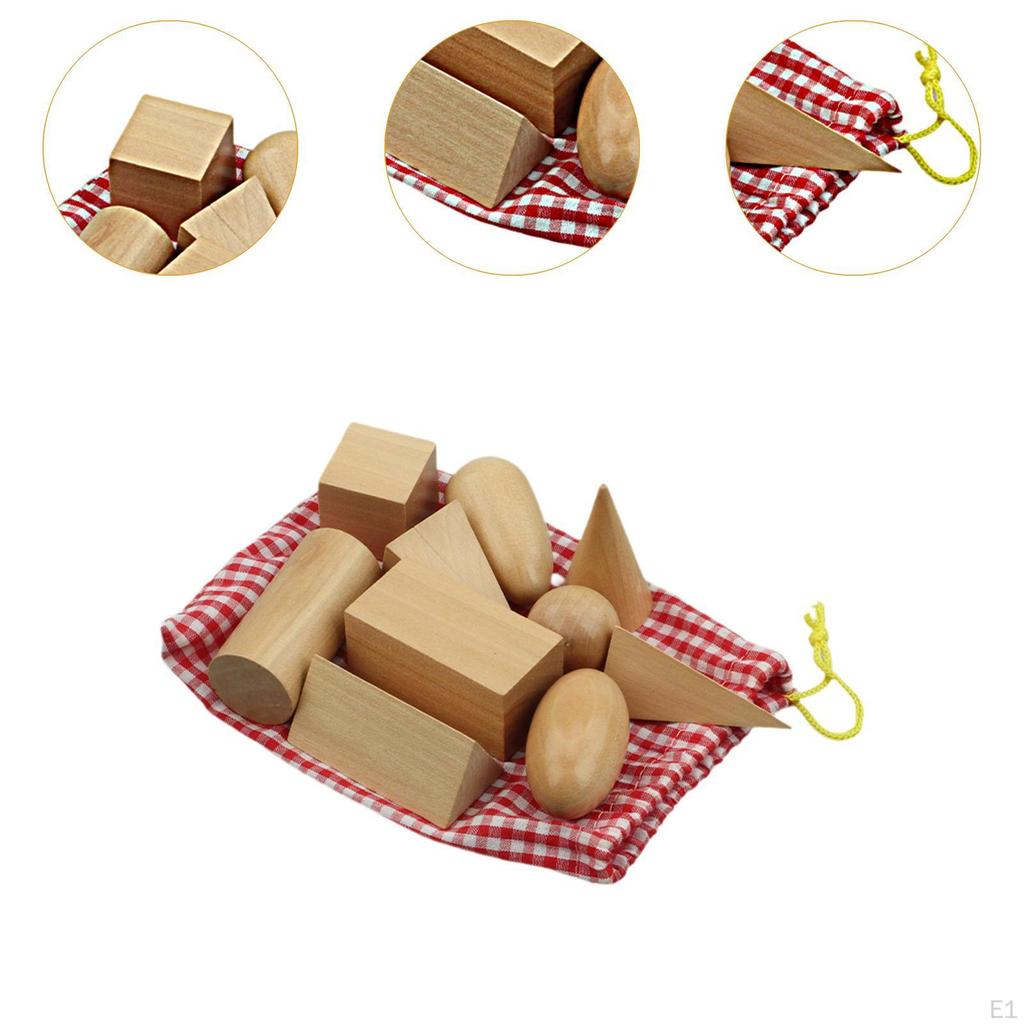 10Pcs Geometric Solids Wooden Shapes Educational Geometry Manipulatives Pattern Blocks for Teacher