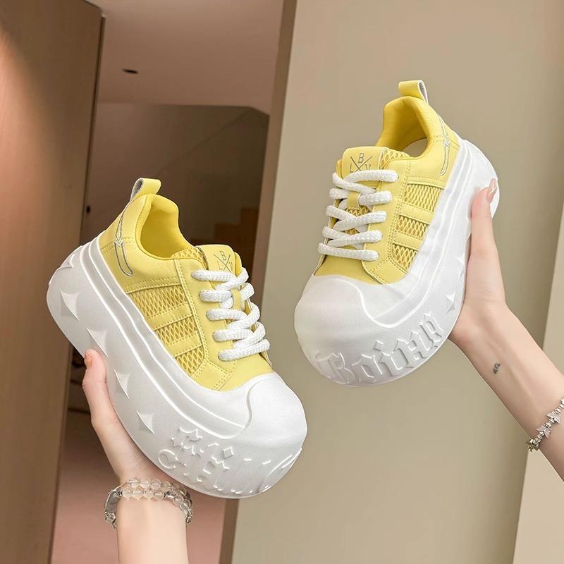 Leather 7cm Thick-soled Little White Shoes Women's Summer New Mesh Casual Board Shoes Small Height-increasing Bread Shoes