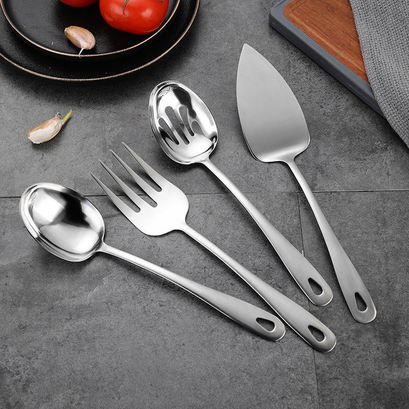 Stainless Steel Serving Kitchenware Soup Spoon Long Handle Fork Colander Cooking Spatula Buffet Cutlery Set Thicken Tableware