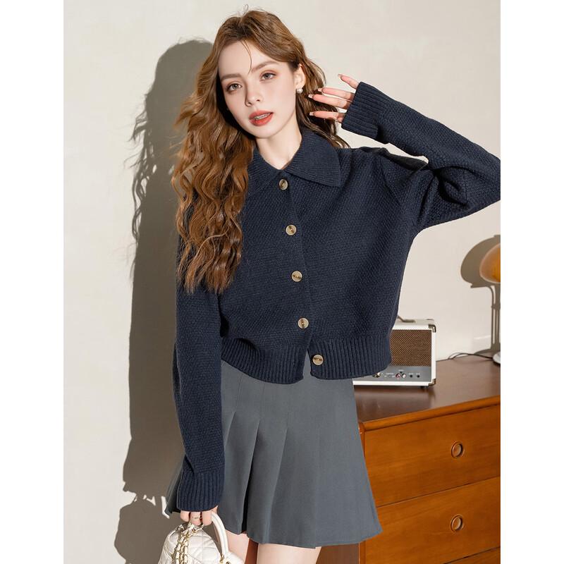 ET BOITE Women s Loose Knit Turn-down Collar Cardigan One Size