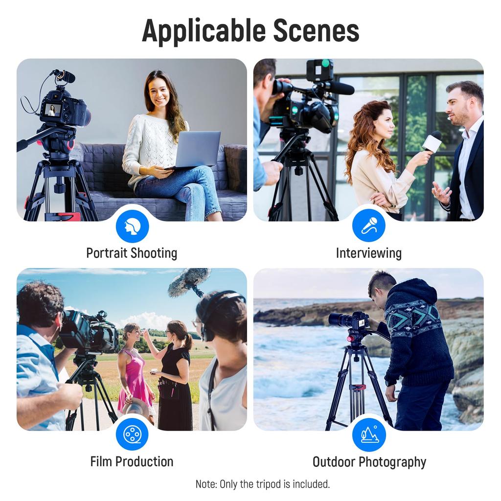 NEEWER Video Tripod 200cm Fluid Head with QR Plate Adjustable Large Camera Tripod Suitable for DSLR Camera Made of Aluminum Alloy Load Capacity 8kg