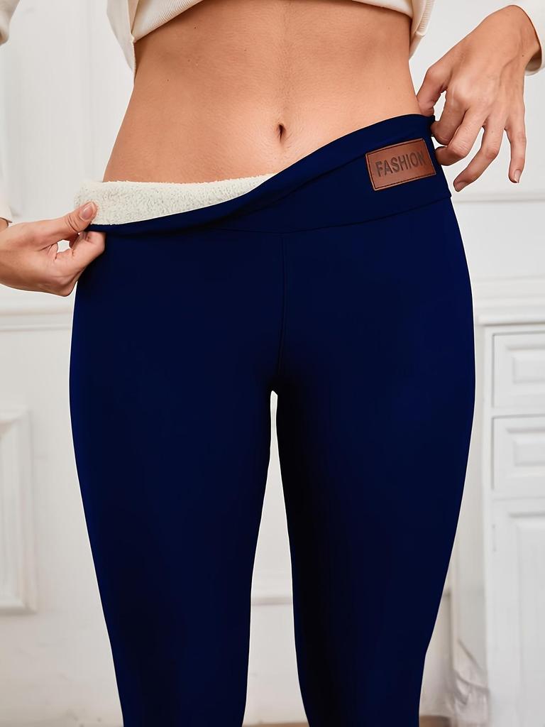 Fleece-lined Women's Leggings: Solid Color, High Elasticity, Perfect for Autumn/Winter Yoga and Outdoor Running.